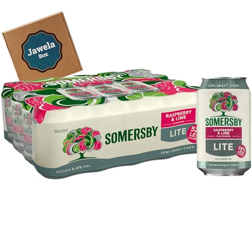 Somersby Raspberry Lime Lite Cider 20 x 0,33l - Jawela Box - 20 Dosen fruchtiger erfrischender Himbeer Limetten Cider light 4,0% Vol. - 52% weniger Kalorien von Jawela