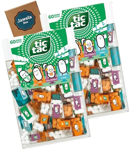 Tic Tac Mini travels 60er 2 x 228g Original - 2 x 228g Miniboxen im Jawela Set - Tic Tac lilliput Mint, Orange, Spearmint und Peach & Passion Fruit - Reise - Geschenk von Jawela