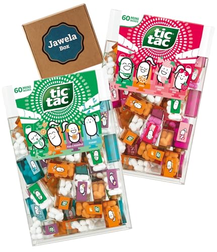 Tic Tac Mini travels 60er Mix Set Original & Strawberry - 2 x 228g im Jawela Set - Tic Tac lilliput Miniboxen - Reise - Geschenk von Jawela