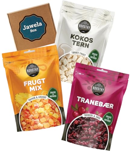 Trockenfrüchte Kokos Mix Set Nordthy 3er - 1x Cranberries, 1x Papaya & Ananas, 1x Kokos - Jawela Mix Set - Ideal als Snack, Topping für Porridge, Joghurt, Frühstück Bowls und Salate, zum Backen von Jawela