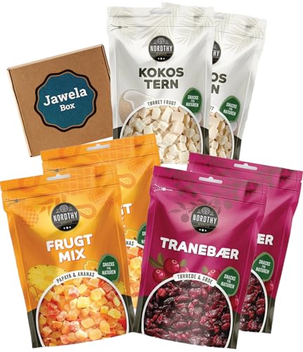 Trockenfrüchte Kokos Mix Set Nordthy 6er - 2x Cranberries, 2x Papaya & Ananas, 2x Kokos - Jawela Mix Set - Ideal als Snack, Topping für Porridge, Joghurt, Frühstück Bowls und Salate, zum Backen von Jawela