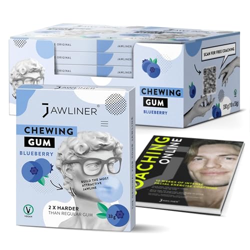 JAWLINER Kaugummi Jawline Trainer - Kiefertrainer - jawline mewing gum - 2x härter als normales Kaugummi -hard chewing gum Blaubeergeschmack 330g (120 Streifen) von Jawliner