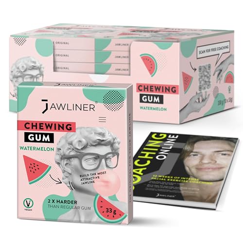 JAWLINER Kaugummi Jawline Trainer - Kiefertrainer - jawline mewing gum - 2x härter als normales Kaugummi -hard chewing gum Wassermelonengeschmack 330g (120 Streifen) von Jawliner