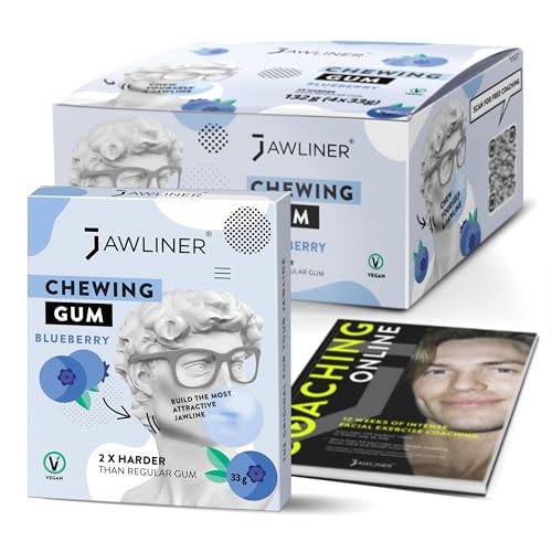 JAWLINER Kaugummi Jawline Trainer - Kiefertrainer - jawline mewing gum - 2x härter als normales Kaugummi -hard chewing gum Blaubeergeschmack 130g (48 Streifen) von Jawliner