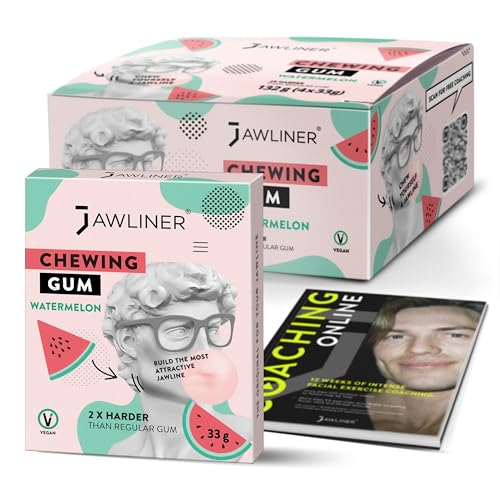 JAWLINER Kaugummi Jawline Trainer - Kiefertrainer - jawline mewing gum - 2x härter als normales Kaugummi -hard chewing gum Wassermelonengeschmack 130g (48 Streifen) von Jawliner