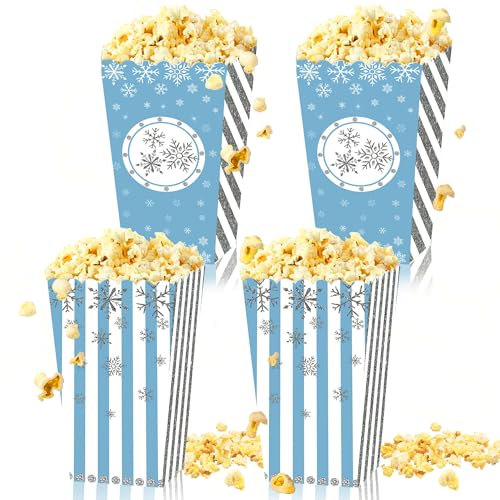 JeVenis 12 PCS Blau Schneeflocke Popcorn Boxen Winter Onederland Party Zubehör Schneeflocke Party Favors Bags Supplies für Winter Dusche Geburtstag Hochzeit von JeVenis