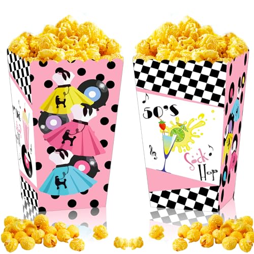 JeVenis 12PCS 50er Jahre Sock Hop Party Popcorn Boxen 50er Jahre Thema Party Dekorationen 50er Jahre Dekorationen 1950er Jahre Rock N Roll Party Schachteln von JeVenis