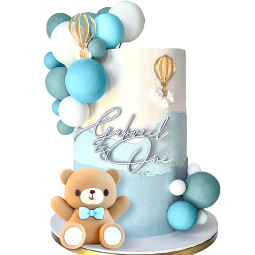 JeVenis Tortendeko 1. Geburtstag Junge Blau Teddybär Tortendeko Tortendeko Baby Junge Taufe Junge Tortendeko Teddybär Kuchen Dekoration für Baby Shower Geburtstag Party von JeVenis