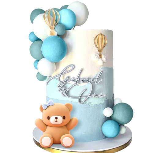 JeVenis Tortendeko Baby Junge Blau Teddybär Tortendeko Taufe Junge Tortendeko 1 Jahr Blau Tortendeko Teddybär Kuchen Dekoration für Baby Shower Geburtstag Party von JeVenis