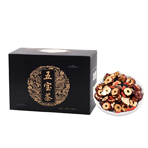 Five Treasures Tea, 120 G Ginseng und Eight Treasures Tea Combination Dufttee, Ginseng Polygonatum Getrockneter Blühender Kräutertee, 10 Kleine Beutel von Jectse