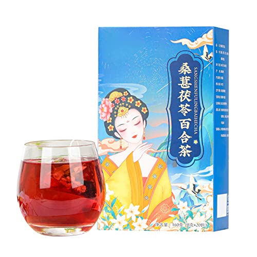 Jectse Mulberry Poria Lily Tea, 160g 20 Count Mulberry Poria Lily Rote Datteln Rosen mit Kandiszucker, Kräutertee für das Büro Zuhause, Süß und Frisch von Jectse