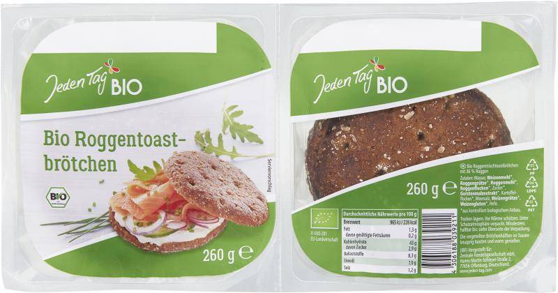 Jeden Tag Bio Roggentoastbrötchen von Jeden Tag Bio