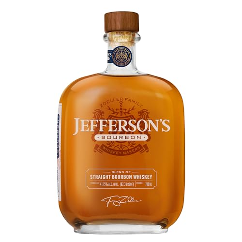 Jefferson's Straight Bourbon Whiskey, Vanille, Pfirsich, Toffee Aroma und eine feine Honig-Nuance, Pur oder in Cocktails genießbar, Vol. 41,15%, 0,7 l von Jefferson's