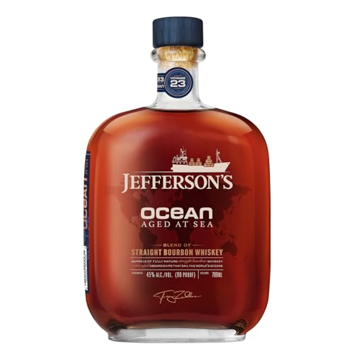 Jefferson's Ocean Aged at Sea Bourbon Whiskey, Karamell, Zimt und Meersalz, gereift auf hoher See, Pur oder in Cocktails genießbar, Vol. 45%, 0,7 l von Jefferson's