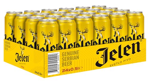 Jelen Helles Premium Lagerbier, 24er Dosentray, EINWEG (24 x 0,5l) von Jelen
