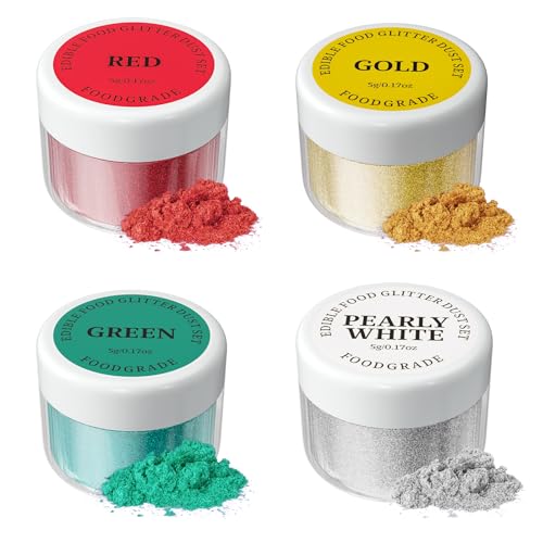 Essbarer Glitzer set 4 x 5g, Jelife Glitzerpulver für Getränke Lebensmittel Glitzer 4 Farbenset Glitzerpuder Backglitzer für Schokolade, Erdbeeren, Cupcakes, Weihnachten Kuchen, Fondant, Getränken von Wayin