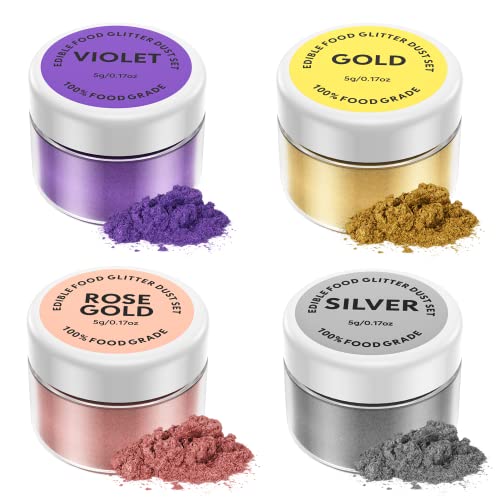 Essbarer Glitzer set 4 x 5g, Jelife Glitzerpulver für Getränke Lebensmittel Glitzer 4 Farbenset Glitzerpuder Backglitzer für Schokolade, Erdbeeren, Cupcakes, Kuchen, Fondant, Getränken von Jelife