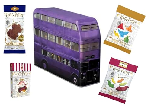 Harry Potter 4-er Set mit Knight Bus Spardose, Jelly Belly Bertie Botts Box 35g, Schokofrosch 15g, Slugs 56g, Magical Sweets 59g(165g) von Jelly Belly Candy Company