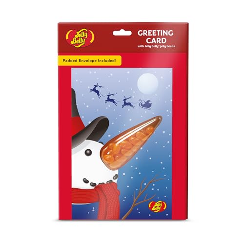 Jelly Belly 3D Grußkarte mit Schneemann-Motiv gefüllt mit Jelly Beans, Geschmacksrichtung Mandarine, 28g Jelly Beans, Geschenkkarte mit Umschlag zum Versenden & Verschenken von Jelly Belly