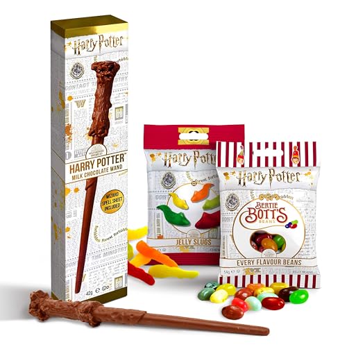 Magisches Harry Potter Süßigkeiten 3erSet: Schokoladen-Zauberstab (42g), Bertie Bott's Bohnen (54g) & Jelly Slugs (56g) - Entdecken Sie die Köstlichkeiten der Zauberwelt von Hogwarts von Jelly Belly