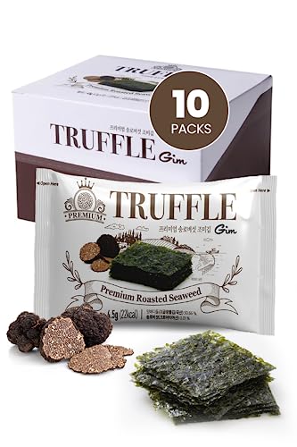 [10 Pack] Roasted Seaweed Snack Truffle Flavour 4.5g x 10, Vegan Gesunde Seetang, Südkorea Premium Getrocknete Algen Chip, Trockenes Gemüse Seealgen Chips, kein Tray Kunststoff umweltfreundlich von JeollaNamdo THE KITCHEN OF KOREA