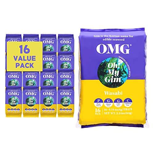 Oh! My Gim Seaweed Snack Wasabigeschmack | 16er | Knuspriger Algen-Snack mit würzigem Wasabi-Kick | Vegan, Glutenfrei & Zuckerfrei | Snack oder Beilage zu Reis & Salaten von JeollaNamdo THE KITCHEN OF KOREA