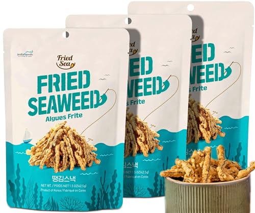 FRIED SEA’s Gebratener Seetang 3er-Pack| Knuspriger und nahrhafter Seetang-Snack | Ideal als kalorienarme Zwischenmahlzeit (3er-Pack, Fried Seaweed) von JeollaNamdo THE KITCHEN OF KOREA