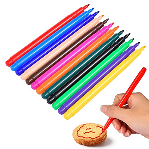 Essbare Lebensmittelfarbstifte | Lebensmittelfarbstifte, essbare Marker | 12 Farben lebensmittelechter Stift | Lebensmittelfarbmarker Gourmet Writer zum Dekorieren von Fondant, Kuchen, Keksen und Zuck von Jildouf