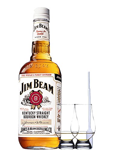 Jim Beam Bourbon Whiskey USA 1,0 Liter + 2 Glencairn Gläser + Einwegpipette 1 Stück von Jim Beam