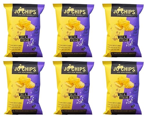 Jo Chips Salt & Vinegar Kessel Chips Gewellte Kartoffelchips Mit Salz Und Essig Geschmack 6 x 120g Vorteilspack von Jo Chips