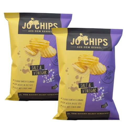 Jo Chips Salt & Vinegar Vegan Kessel Chips Gewellte Kartoffelchips Mit Salz Und Essig-Geschmack Vorteilspack 2 x 120g von Jo Chips