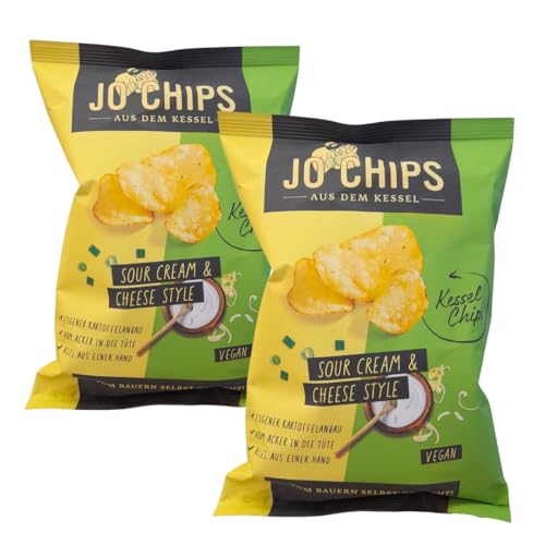 Jo Chips Sour Cream & Cheese Style Vegan Kessel Chips Kartoffelchips Sour Cream Cheese Style Geschmack Vorteilspackung 2 x 120g von Jo Chips