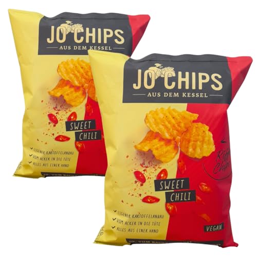 Jo Chips Sweet Chili Vegan Aus dem Kessel Geriffelte Kartoffelchips Mit Süßem Chiligeschmack Vorteilspackung 2 x 120g von Jo Chips