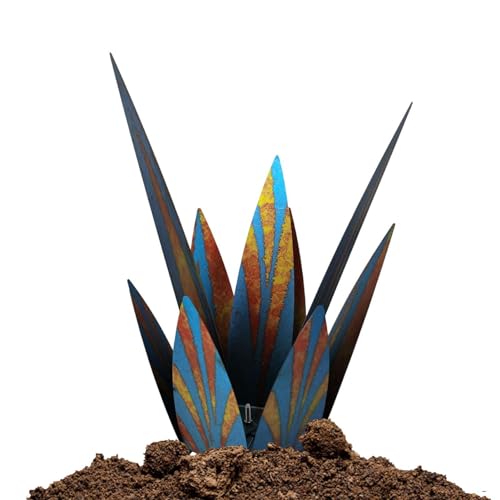 Joberio Rustikale Tequila-Agave-Skulptur, Rustikale Tequila-Skulptur Aus Metall-Agavenpflanze, 21 Zoll Handbemalte Agaven-Gartenskulpturen Und -Statuen Für Gartenpfähle Im Freien von Joberio