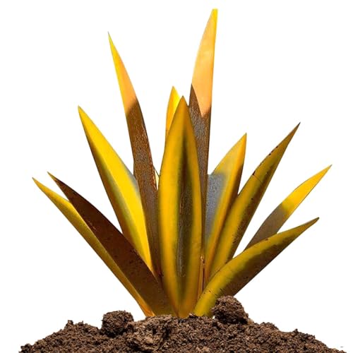 Joberio Rustikale Tequila-Agave-Skulptur, Rustikale Tequila-Skulptur Aus Metall-Agavenpflanze, 21 Zoll Handbemalte Agaven-Gartenskulpturen Und -Statuen Für Gartenpfähle Im Freien von Joberio