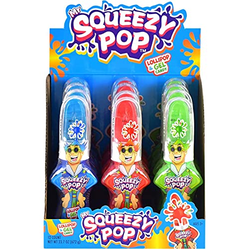 JOHNY BEE® Mr Squeezy Pop Lutscher mit Fruchtgeschmack und Gelbonbons (Display 12 x 56g) von Johny Bee