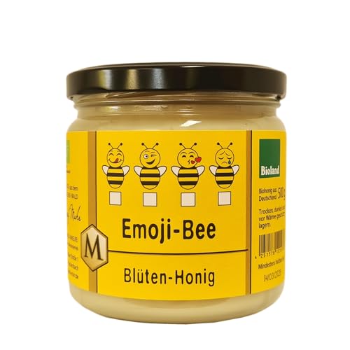 Emoji-Bee Blüten-Honig, 500 g aus eigener Bio-Imkerei, milder vollblumiger Geschmack, cremige Konsistenz von Josef Muhr