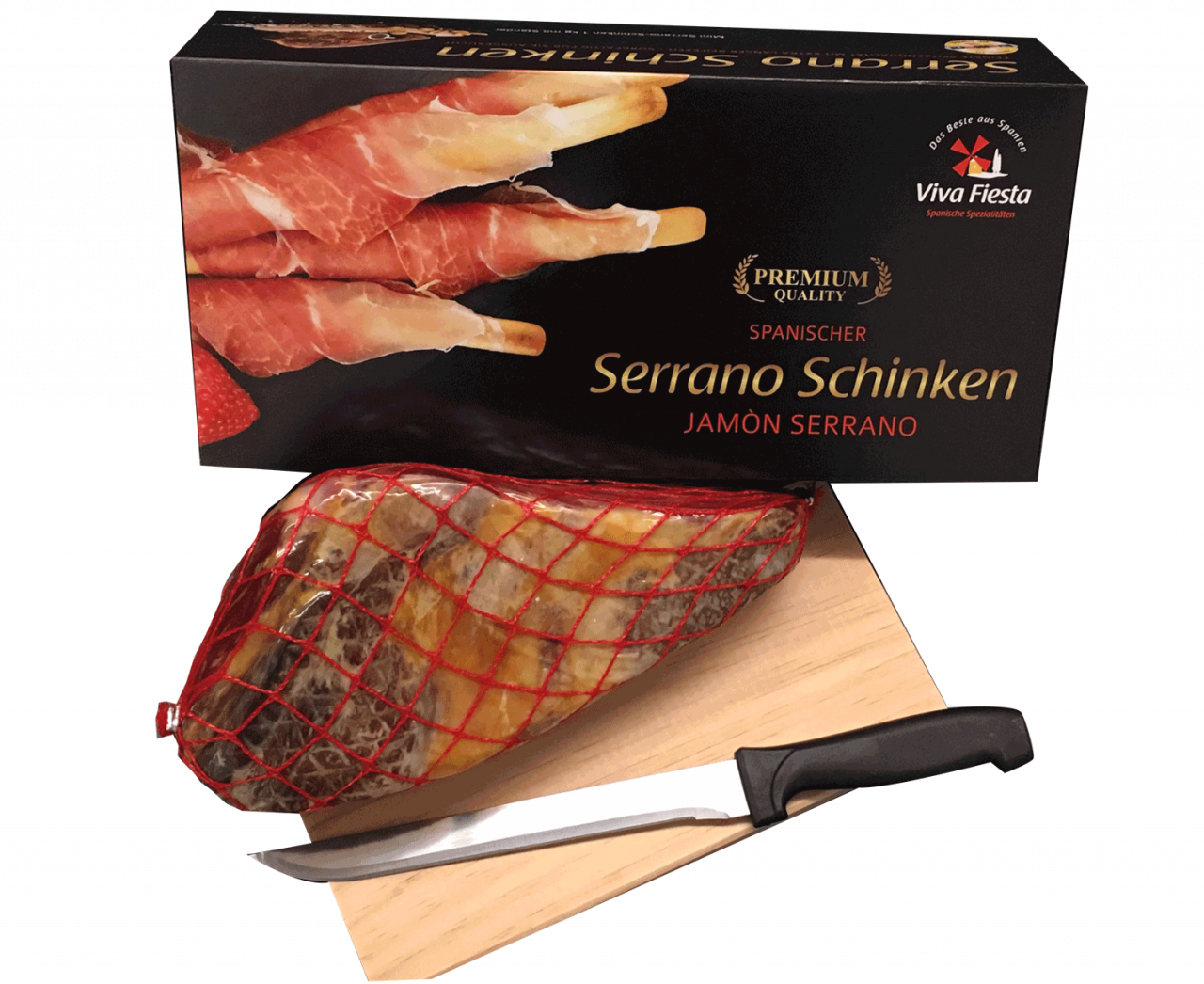 Spanischer Serrano Schinken Jamòn Serrano inkl. Ständer und Messer von Josep Llorens i Fills