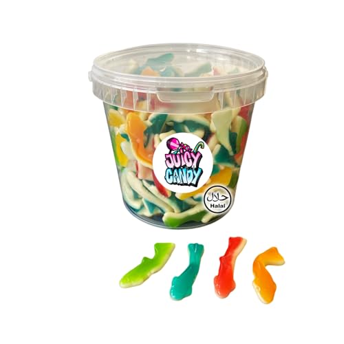 Halal Süßigkeiten Box 1 kg Fruchtgummi Haie | Halal Fruchtgummis | Halal Süßigkeiten | Halal Süßigkeiten Box von Juicy Candy