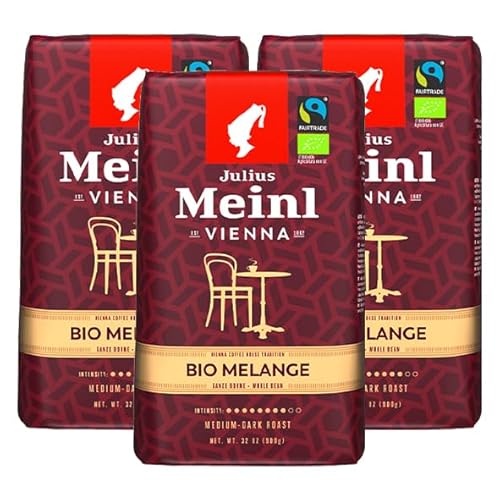 Julius Meinl Vienna Bio Melange - 900g ganze Bohnen | Premium Bio-Kaffeemischung | Wiener Melange | Aromatischer Kaffee aus 100% Arabica-Bohnen | Nachhaltig und Fair Trade zertifiziert | 3x 900g von Julius Meinl