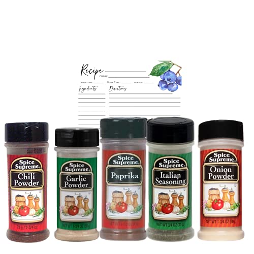 Spice Supreme Basic Gewürz-Starter-Set, 5-teilig, italienische Gewürze, Chilipulver, Knoblauchpulver, Zwiebelpulver, Paprika | leere Rezeptkarte im Juni Street Market (Stil kann variieren) von June Street Market