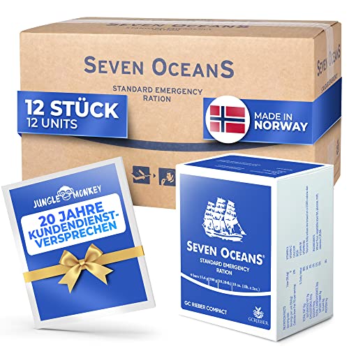 SEVEN OCEANS - DAS ORIGINAL - Notfallnahrung [12x500g] + extra Vitamine I Extrem lang haltbarer Notvorrat [6kg] zur Krisenvorsorge I Energiereiche Outdoor Notration I Prepper Notnahrung von Jungle Monkey