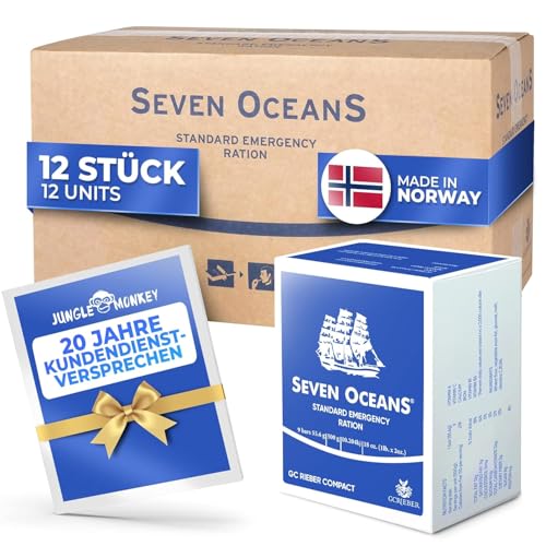 SEVEN OCEANS - DAS ORIGINAL - Notfallnahrung [12x500g] + extra Vitamine I Extrem lang haltbarer Notvorrat [6kg] zur Krisenvorsorge I Energiereiche Outdoor Notration I Prepper Notnahrung von Jungle Monkey