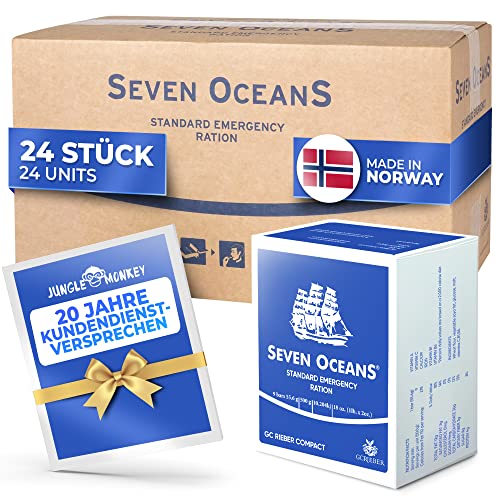 SEVEN OCEANS - DAS ORGINAL - XXL-Notfallnahrung [24x500g] inkl. extra Vitamine I Maximal Haltbare Notnahrung für dauerhaften Vorrat I Energie- & Kalorienreiche Outdoor Notration I Prepper Nahrung von Jungle Monkey