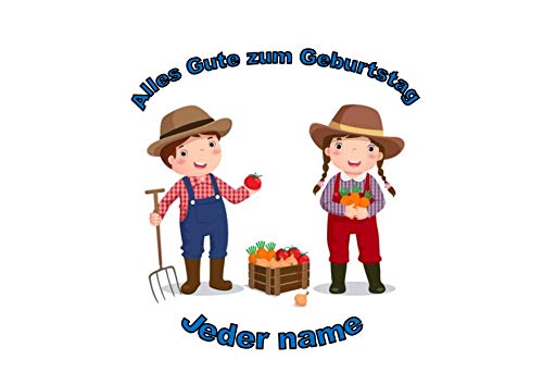 Cartoon Farmyard Farmers Personalized Name 8 Zoll Runde Zuckerguss Topper Cartoon Farmyard Farmers Personalised Name 8 inch round icing topper von Just Party Supplies