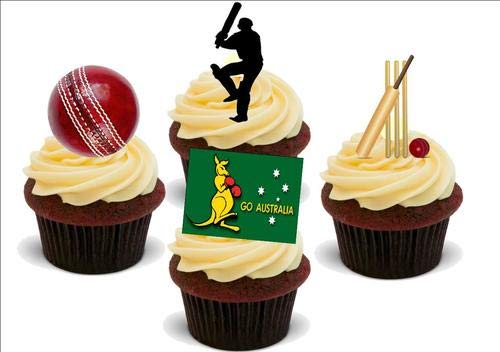 Cricket Australien Oz Mix - 12 essbare hochwertige stehende Waffeln Karte Kuchen Toppers Dekorationen, Cricket Australia Oz Mix - 12 Edible Stand Up Premium Wafer Card Cake Toppers Decorations von Just Party Supplies