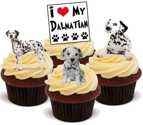 Dalmatiner Hund Mix - 12 essbare hochwertige stehende Waffeln Karte Kuchen Toppers Dekorationen, Dalmation Dog Mix - 12 Edible Stand Up Premium Wafer Card Cake Toppers Decorations von Just Party Supplies