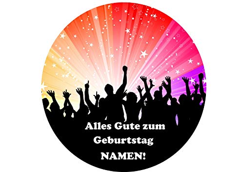 Disco silhouette, Alles Gute zum Geburtstag, 8-Zoll-runder Zuckerglasurdeckel Jede Nachricht personalisierter Name von Just Party Supplies