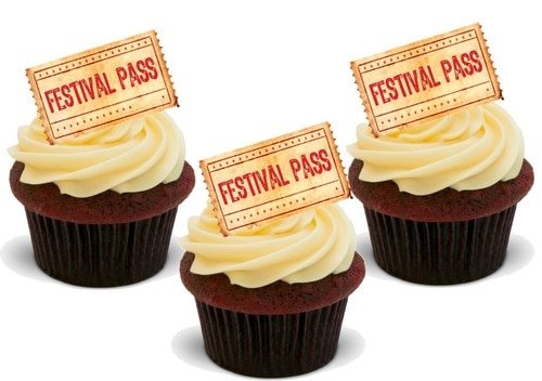 Festival Pass Tickets - 12 essbare hochwertige stehende Waffeln Karte Kuchen Toppers Dekorationen, Festival Pass Tickets - 12 Edible Stand Up Premium Wafer Card Cake Toppers Decorations von Just Party Supplies