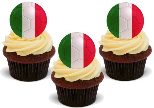 Fußball Italien - 12 essbare hochwertige stehende Waffeln Karte Kuchen Toppers Dekorationen, Football Italy - 12 Edible Stand Up Premium Wafer Card Cake Toppers Decorations von Just Party Supplies